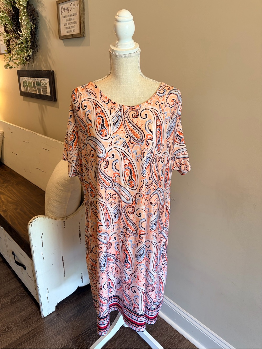 Kim Rogers Peach Paisley Midi Dress